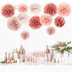 Wedding Decorations – 12 PCS Rose Gold Tissue Paper Pom Poms for Engagement Part