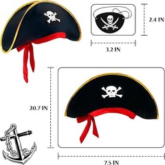 2 Pieces Pirate Hat Skull Print Pirate Captain Costume Cap – Pirate Accessori…
