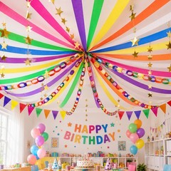 Rainbow Party Decoration Kit with 656ft Crepe , 600 Sheets Chain Strips, 13ft…