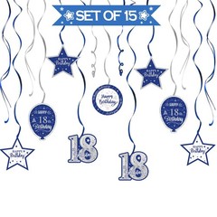 Happy 18th Birthday Blue & Silver Glitter Swirls Streamers Party Decorations …