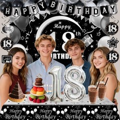 18th Decorations for Boys, Black White Happy 18th Decorations for Boy, 18 Yea…