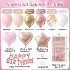 Rose Gold Birthday Decorations with Metallic Rose Gold Confetti Pink White Nude