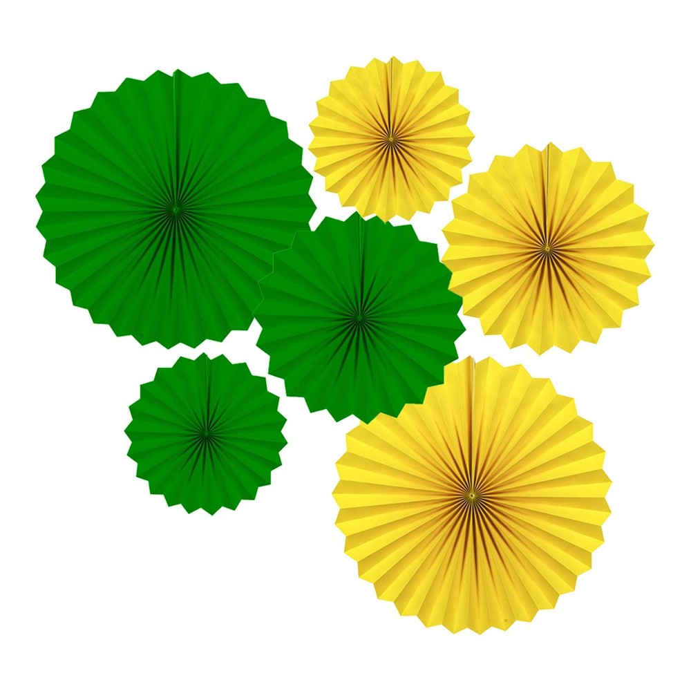 6 PCS Dark Green Yellow Round Party Hanging Paper Fans Decorations Set Decor