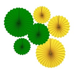 6 PCS Dark Green Yellow Round Party Hanging Paper Fans Decorations Set Decor