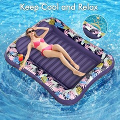 Tanning Pool Lounger Float, 75″ x 51″ Pool Floats Adult with Headrest & Drink…