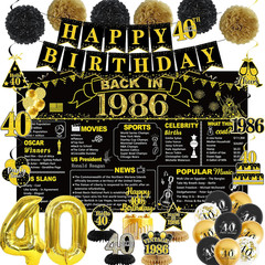 40Th Birthday Decorations for Men Women, Back in 1986 Black and Gold Birthday Pa