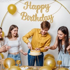 , Glitter Gold Happy Birthday Banner – Pre-Strung 10 Feet, Happy Birthday Sig…