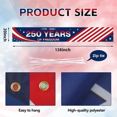 250th Anniversary Banner 138 x 20 Inch,250 Anniversary USA Flag Patriotic Dec…