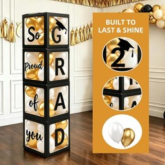 2026 Graduation Party Decorations – Black Balloon Boxes with Letters, «GRAD» …