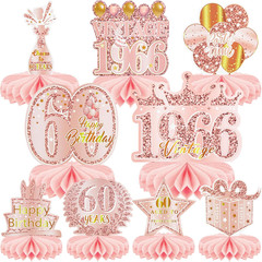 9 Pcs 60Th Birthday Decoration for Women Happy 60Th Birthday Table Honeycomb Dec