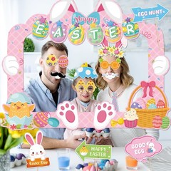 Happy Easter Photo Booth Props, 25pcs Easter Photo Props with Easter Photo Frame