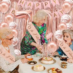 Complete Rose Gold 70th Birthday Party Set: Crown, Sash & Cake Topper Included