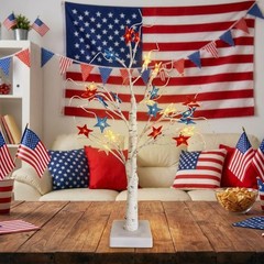 Battery Operated Patriotic Tabletop Tree with LED Lights