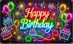 Happy Birthday Banner Neon Basketball – Sports Party Backdrop, 71X43 Inch Glow Y