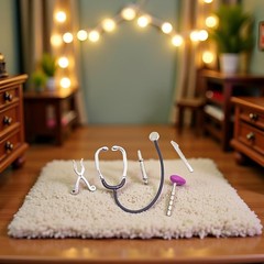 5 Pcs Silvery Dollhouse Mini Stethoscope Care Tools, Dollhouse Dolls Miniatur…