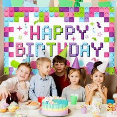 6 x 3.6 ft Building Blocks Birthday Banner Blocks Birthday Fabric Photography…