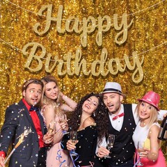 Glitter Happy Birthday Banner Sign, Garland Wall Door Banners Gold