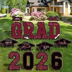 Extra-Large 14 PCS Class of 2026 Graduation Signs with Sturdy Stakes – Blue Gold