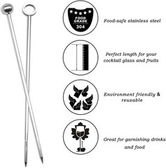 10 Pack Stainless Steel Cocktail Picks, Reusable Fruit Sticks Metal Martini
