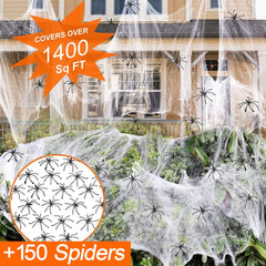 1400 Sqft Halloween Spider Webs Decorations with 150 Extra Fake Spiders, Supe…