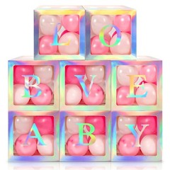Geyee 8 Pcs Transparent Balloon Box with 78 Letters for Baby Shower 3 Sets of…