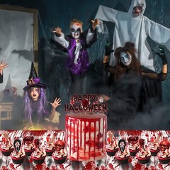 Halloween Decoration Set ,Balloons,Horror stickers.Blood Hand Print Table cloth,