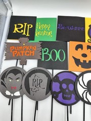 Halloween Party Decor Paper Cut Out Picks Bat Witch Skull Pumpkin – Set Of 21