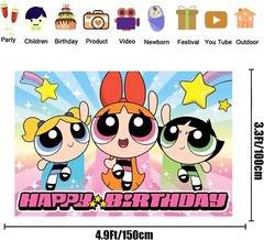 Power Girls Birthday Banner, 5x3FT Decorations, Multicolor, for Children’s Parti