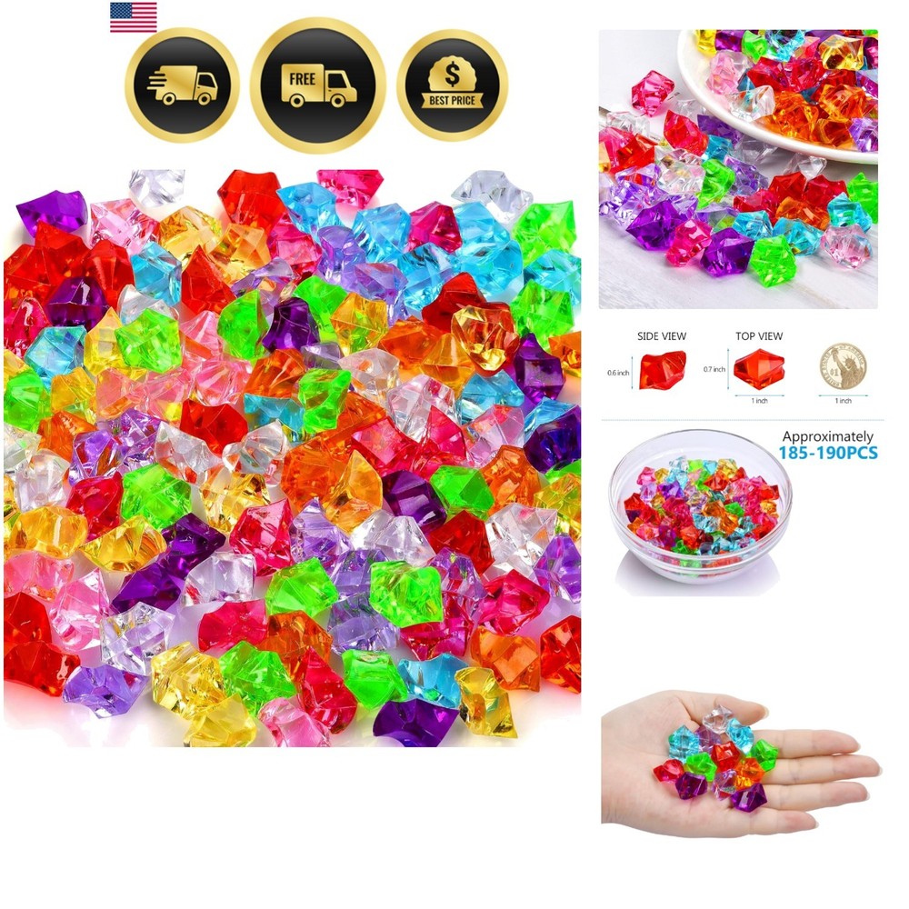 180-190pcs Multicolored Acrylic Fake Gems, Crushed Ice Rocks, Plastic Gems Je…