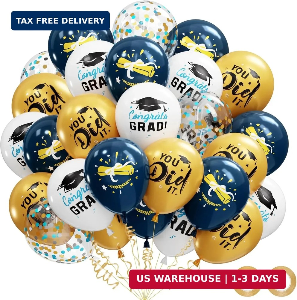 Graduation Decorations 2026 – Graduation Balloons 62pcs 12 Inch Navy Blue Gold W
