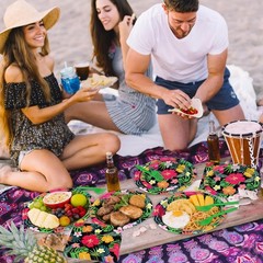 96 Pcs Hawaiian Party Dinnerware: Disposable Plates, Napkins & Forks for 24 G…