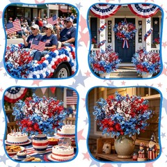 10 Pcs 4th of July Artificial Babys Breath Flowers, 6 Pcs Small American Flag…