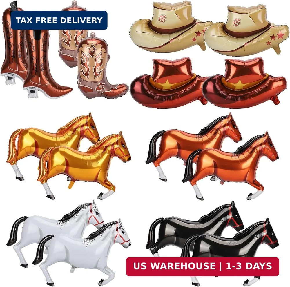 16 Pcs Western Cowboy Balloons Set- Includes 4 Boot Balloon,4 Hat Balloon, and 8