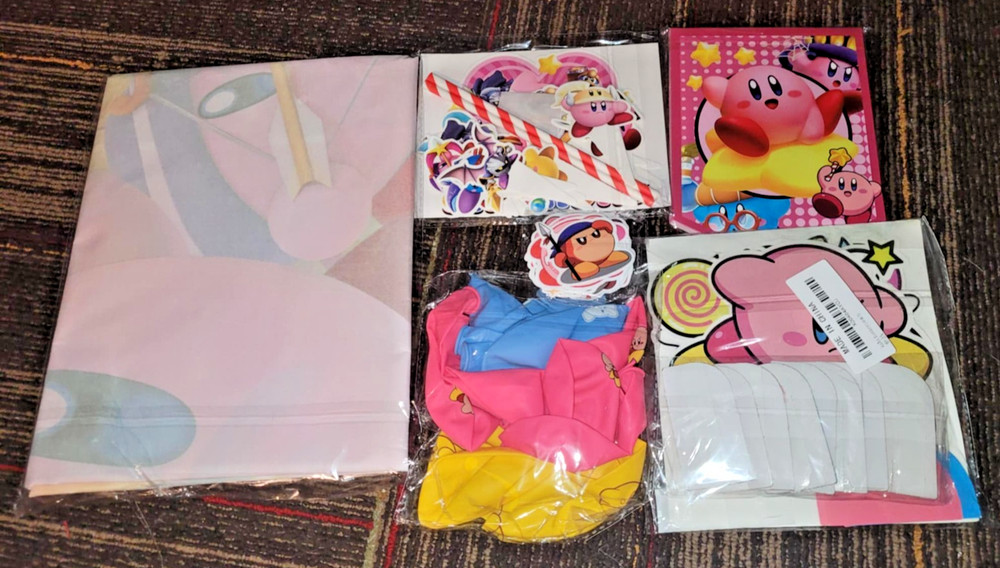 new KIRBY BIRTHDAY PARTY SUPPLIES LOT banner stickers balloons toppers decor