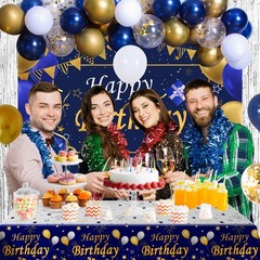Blue and Gold Birthday Decorations for Men Women, Happy Birthday Decorations …