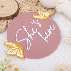 WAWUO She’s Here Milestone Board Butterfly Gender Reveal Party Decor Acrylic