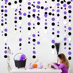 46Ft Circle Dots Garlands Black Purple and White Polka Dot Hanging Purple Black
