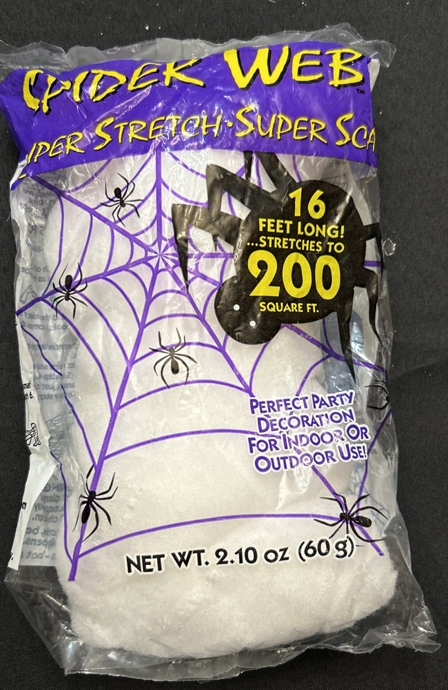 1 Bg Super Stretch Spider Web Halloween Scary Party Prop 16 Ft Long Up to 200 Sq