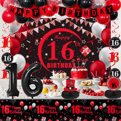 16Th Birthday Decorations for Boys Girls Red Black, Sweet 16 Party Decorations w