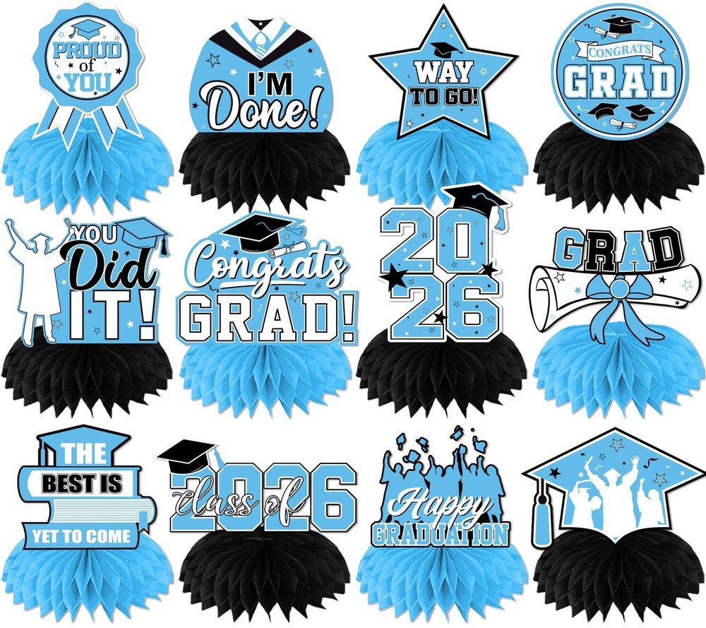 Sky Blue Graduation Honeycomb Centerpieces, 12 Pcs Table Decorations 2026