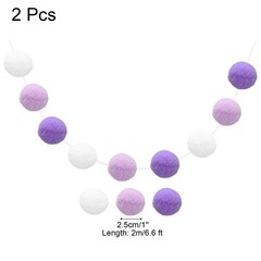 2pcs Pom Pom Garland 6.6Ft 30 Ball for Decor White Light Purple Deep Purple