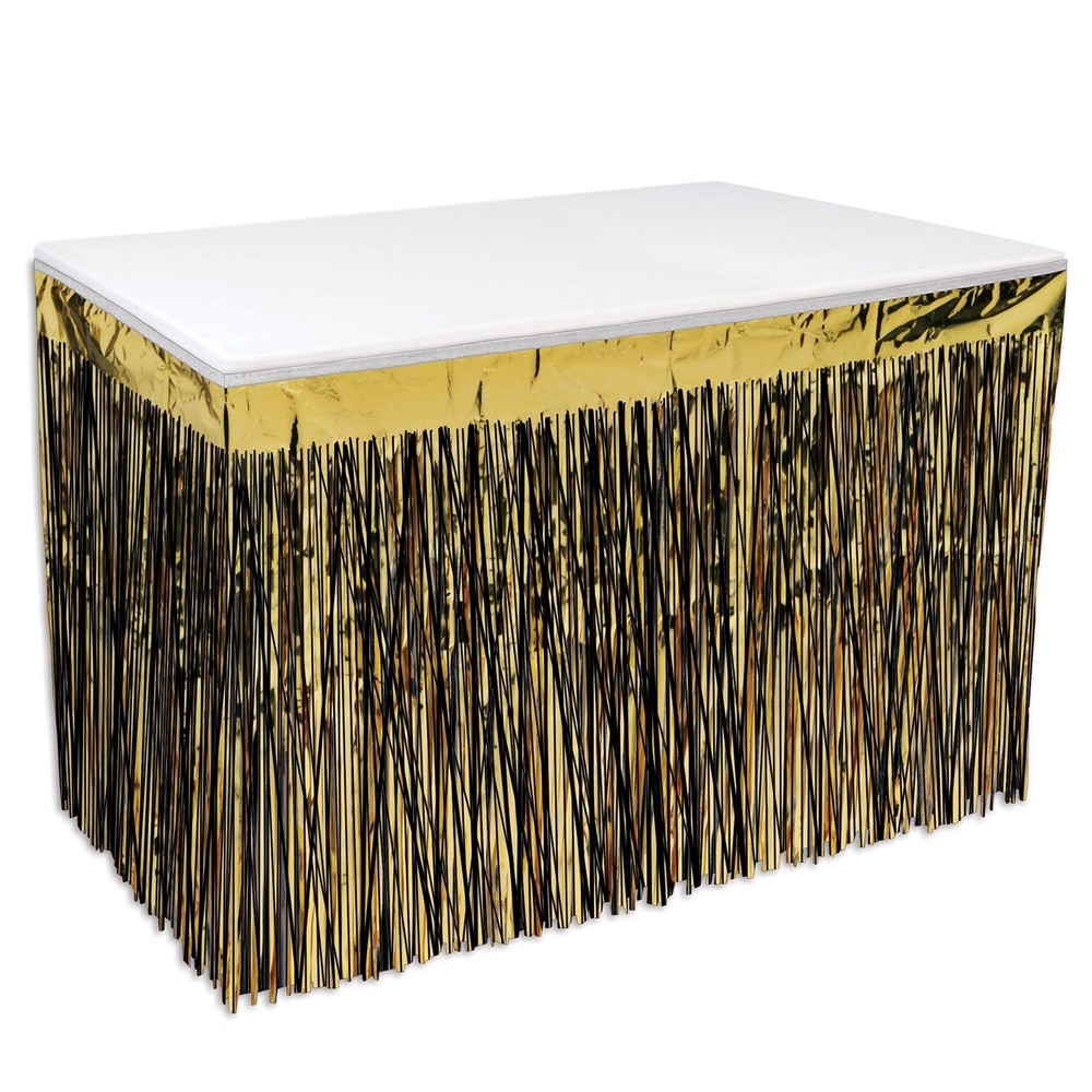 Beistle 2-Ply Metallic Table Skirting – Black and Gold – General Occasion