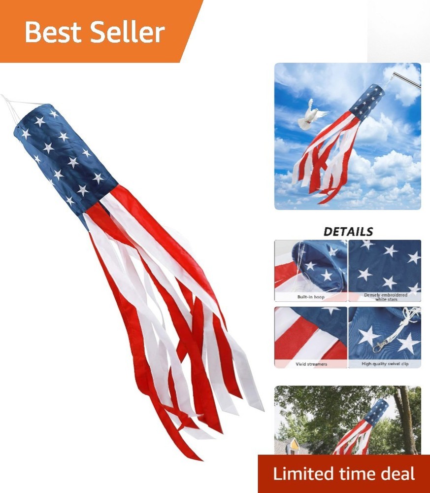 4th of July 60 Inch Windsock – Heavy Duty American Flag for Patriotic Pride