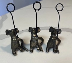 Set of 3 Cast Iron Mouse Table Card Holders Bronze-Tone Finish Whimsical Decor