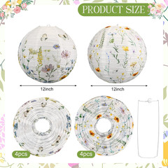 8 Pcs Wildflower Paper Lanterns Party Decorations Watercolor Floral Hanging Lant