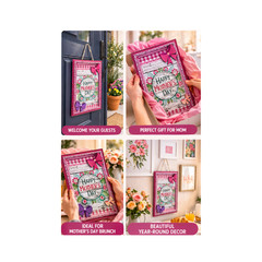 Happy Mother’s Day Hanging Decoration with Flowers and Bows – 2 Pieces