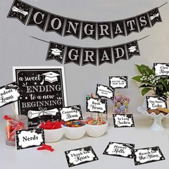 Graduation Candy Buffet Signs & Decorations – Black & White Congrats Grad Banner