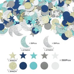 410 PCS Glitter Star and Moon Confetti Navy Blue White Gold Table Scatter