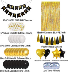 Birthday Decorations for Men Women Black and Gold Graduation Balloons Party D…