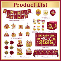 Graduation Decorations 2026 Maroon and Gold Class of 2026 Banner Congrats Grad B